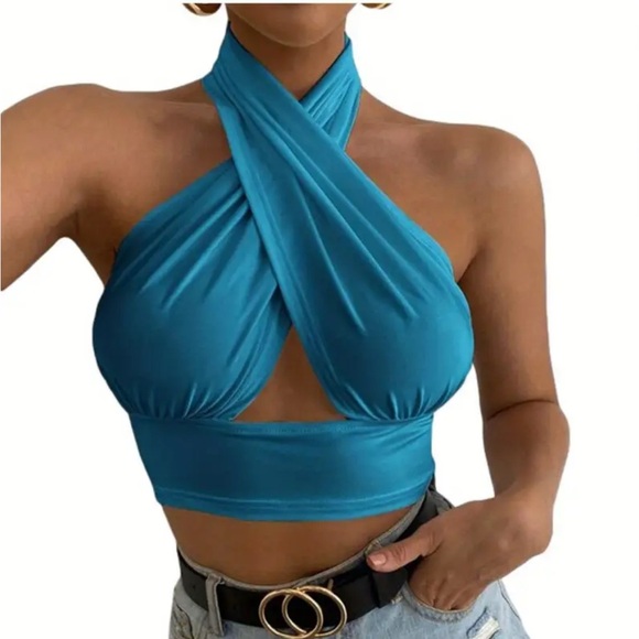 Tops - Elegant Blue Halter Top